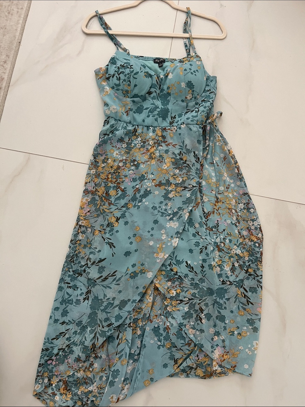 Lily Rose junior Aqua Floral High-Low Slip Dress size L - Picture 8 of 9